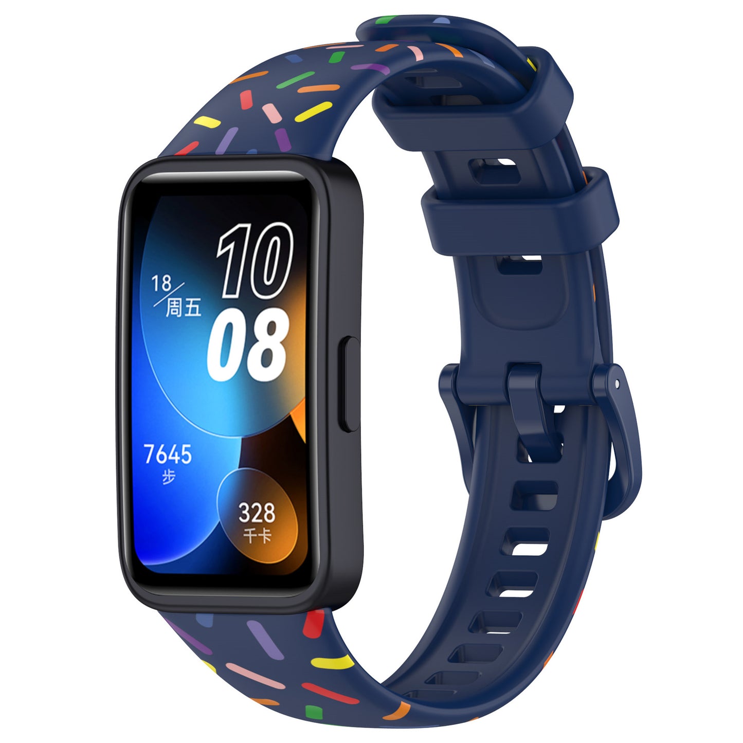 Uniqkart for Huawei Band 8 Colorful Spotted Silicone Strap Replacement Watch Band - Midnight Blue
