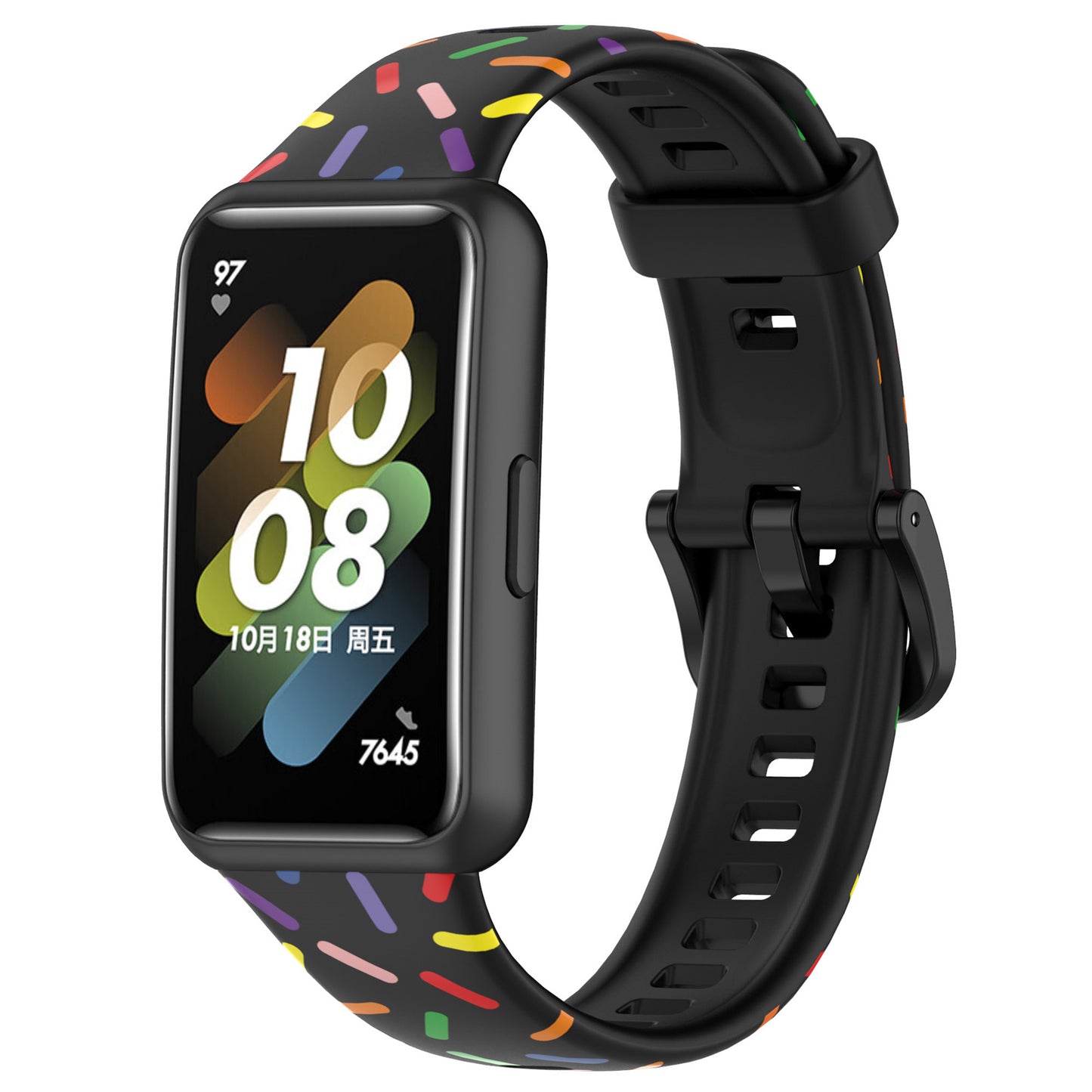Uniqkart for Huawei Band 7 Colorful Spotted Wrist Band Replacement Silicone Watch Strap - Black