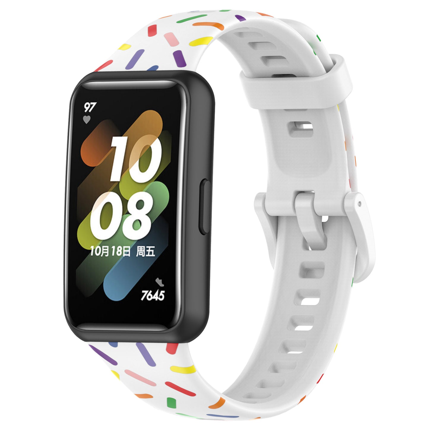 Uniqkart for Huawei Band 7 Colorful Spotted Wrist Band Replacement Silicone Watch Strap - White