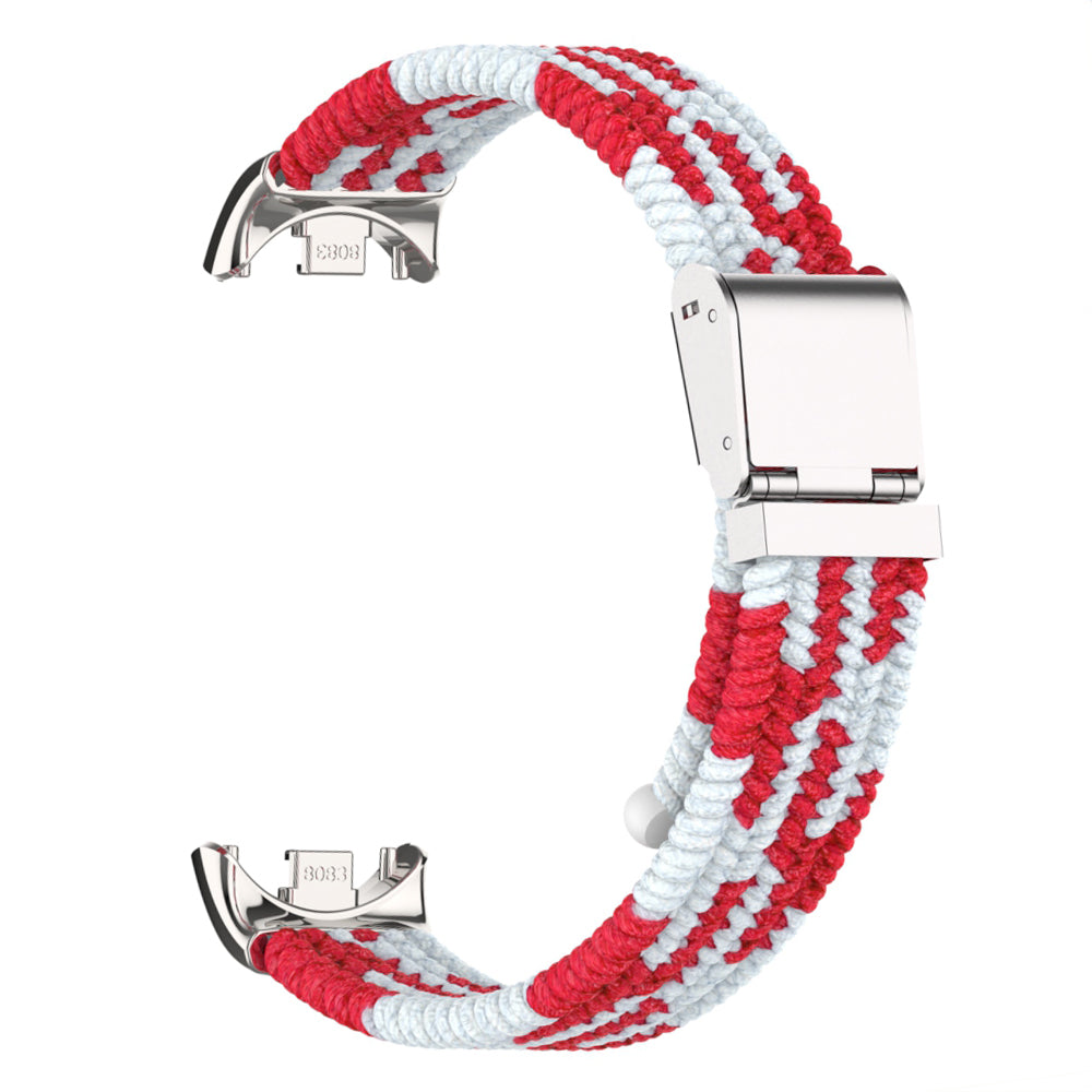 Uniqkart for Xiaomi Smart Band 8 Braided Nylon Watch Band Adjustable Buckle Elastic Strap - Red / White