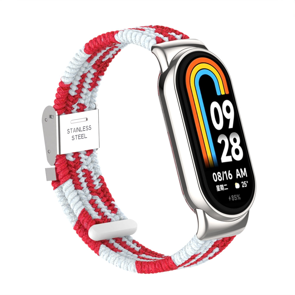 Uniqkart for Xiaomi Smart Band 8 Braided Nylon Watch Band Adjustable Buckle Elastic Strap - Red / White