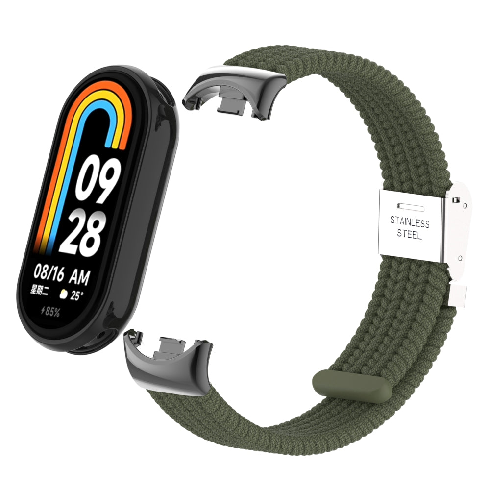Uniqkart for Xiaomi Smart Band 8 Braided Nylon Watch Band Adjustable Buckle Elastic Strap - Dark Green