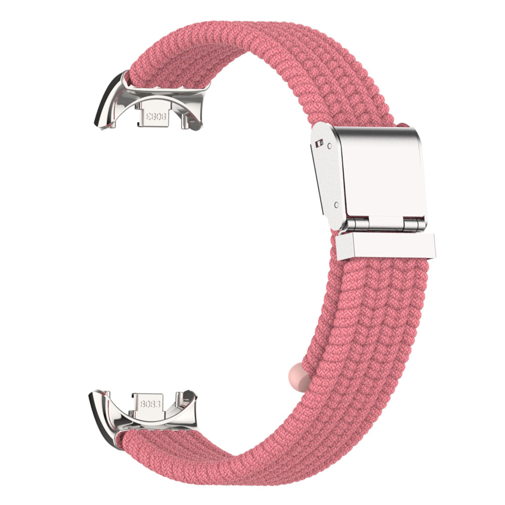Uniqkart for Xiaomi Smart Band 8 Braided Nylon Watch Band Adjustable Buckle Elastic Strap - Pink