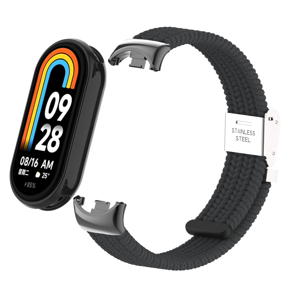 Uniqkart for Xiaomi Smart Band 8 Braided Nylon Watch Band Adjustable Buckle Elastic Strap - Charcoal Black