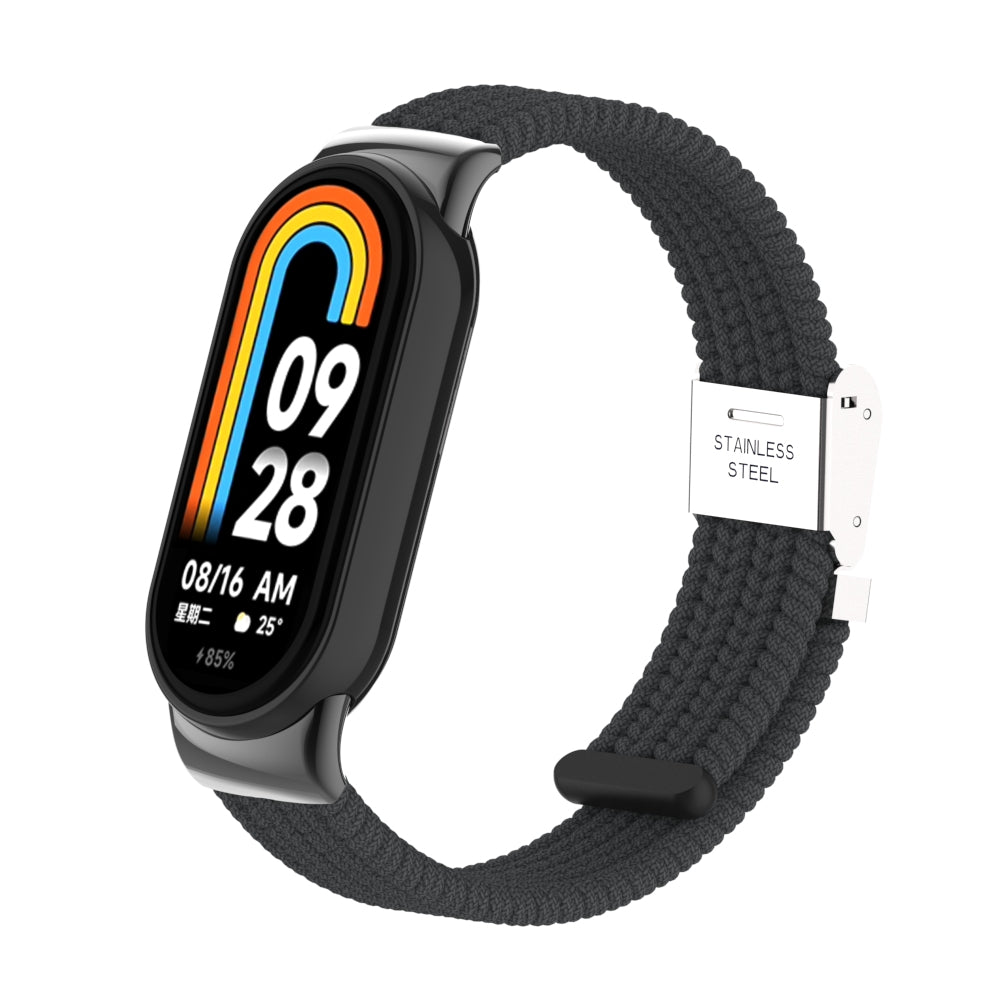 Uniqkart for Xiaomi Smart Band 8 Braided Nylon Watch Band Adjustable Buckle Elastic Strap - Charcoal Black