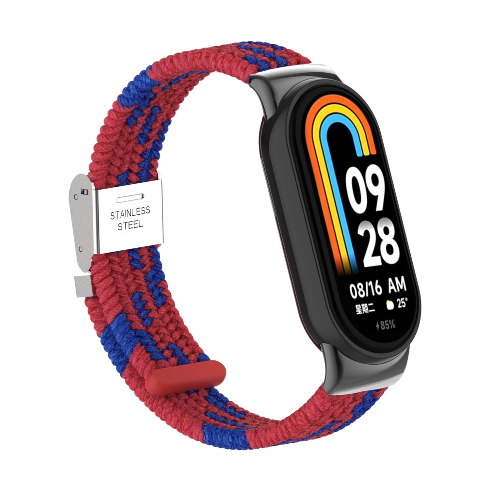 Uniqkart for Xiaomi Smart Band 8 Braided Nylon Watch Band Adjustable Buckle Elastic Strap - Red / Blue