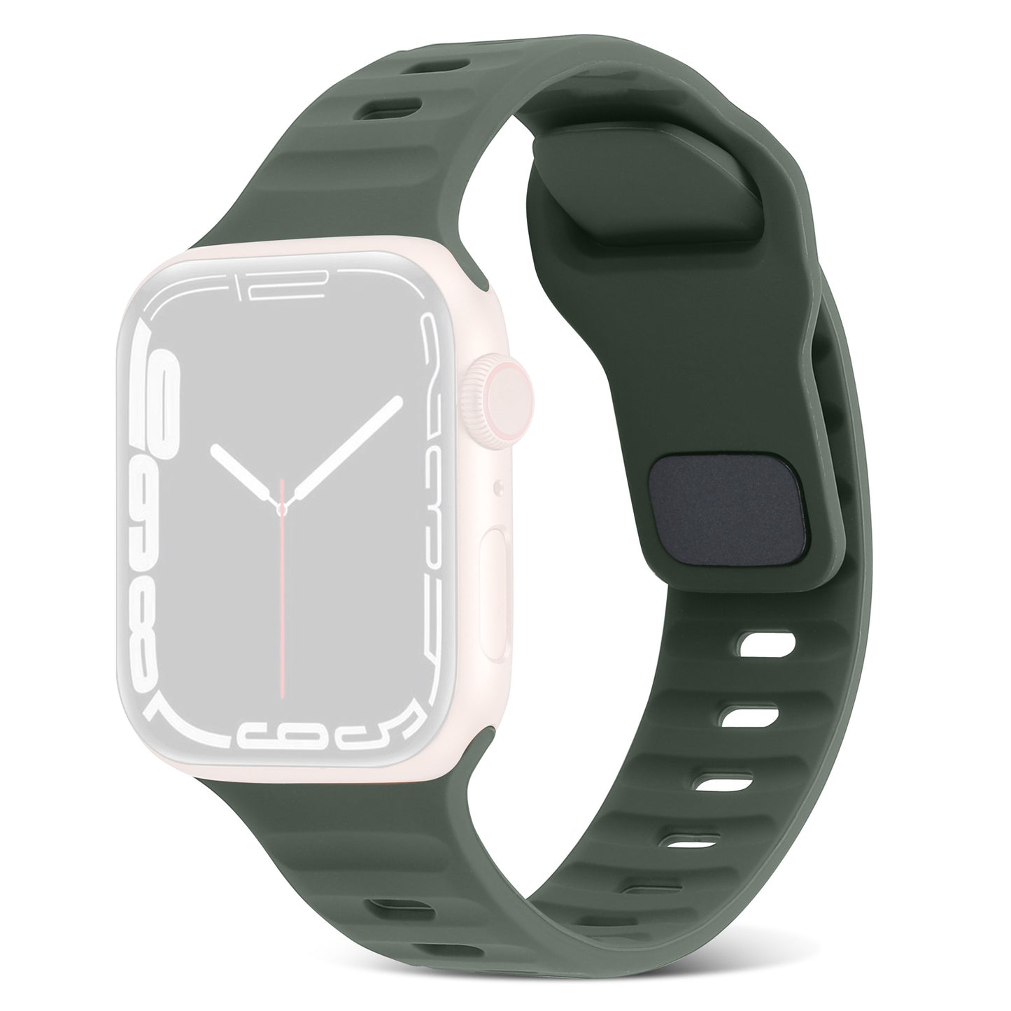 Uniqkart for Apple Watch Ultra 49mm / Series 8 7 45mm / 6 5 4 SE (2022) SE 44mm / 3 2 1 42mm Watchband Silicone Watch Strap with Square Buckle - Army Green