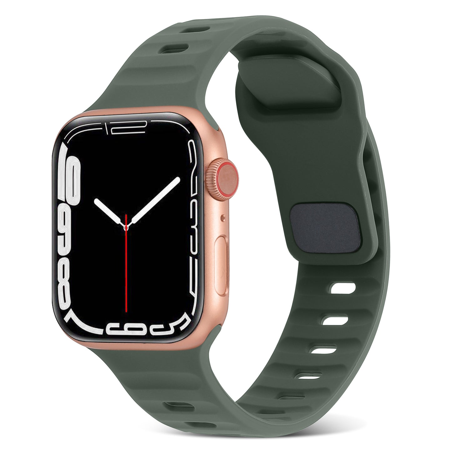 Uniqkart for Apple Watch Ultra 49mm / Series 8 7 45mm / 6 5 4 SE (2022) SE 44mm / 3 2 1 42mm Watchband Silicone Watch Strap with Square Buckle - Army Green