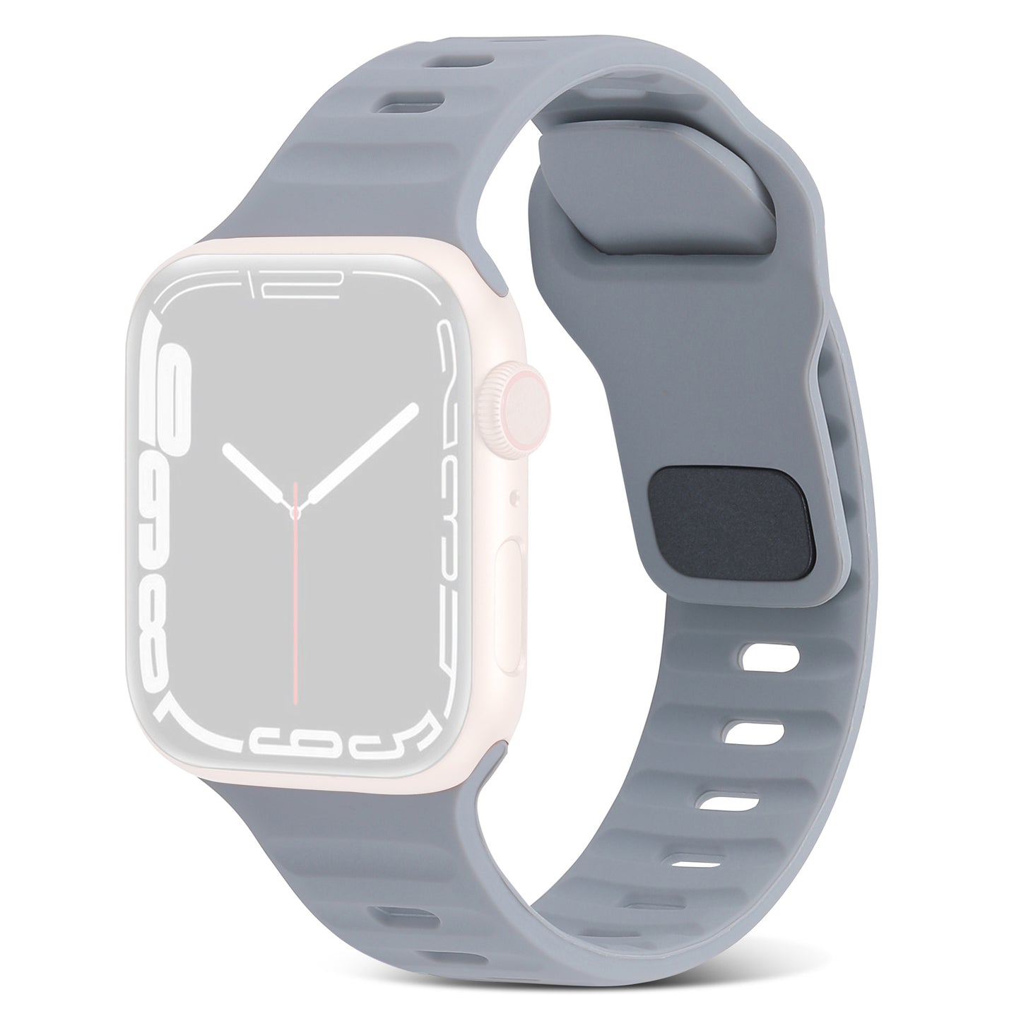 Uniqkart for Apple Watch Ultra 49mm / Series 8 7 45mm / 6 5 4 SE (2022) SE 44mm / 3 2 1 42mm Watchband Silicone Watch Strap with Square Buckle - Light Grey