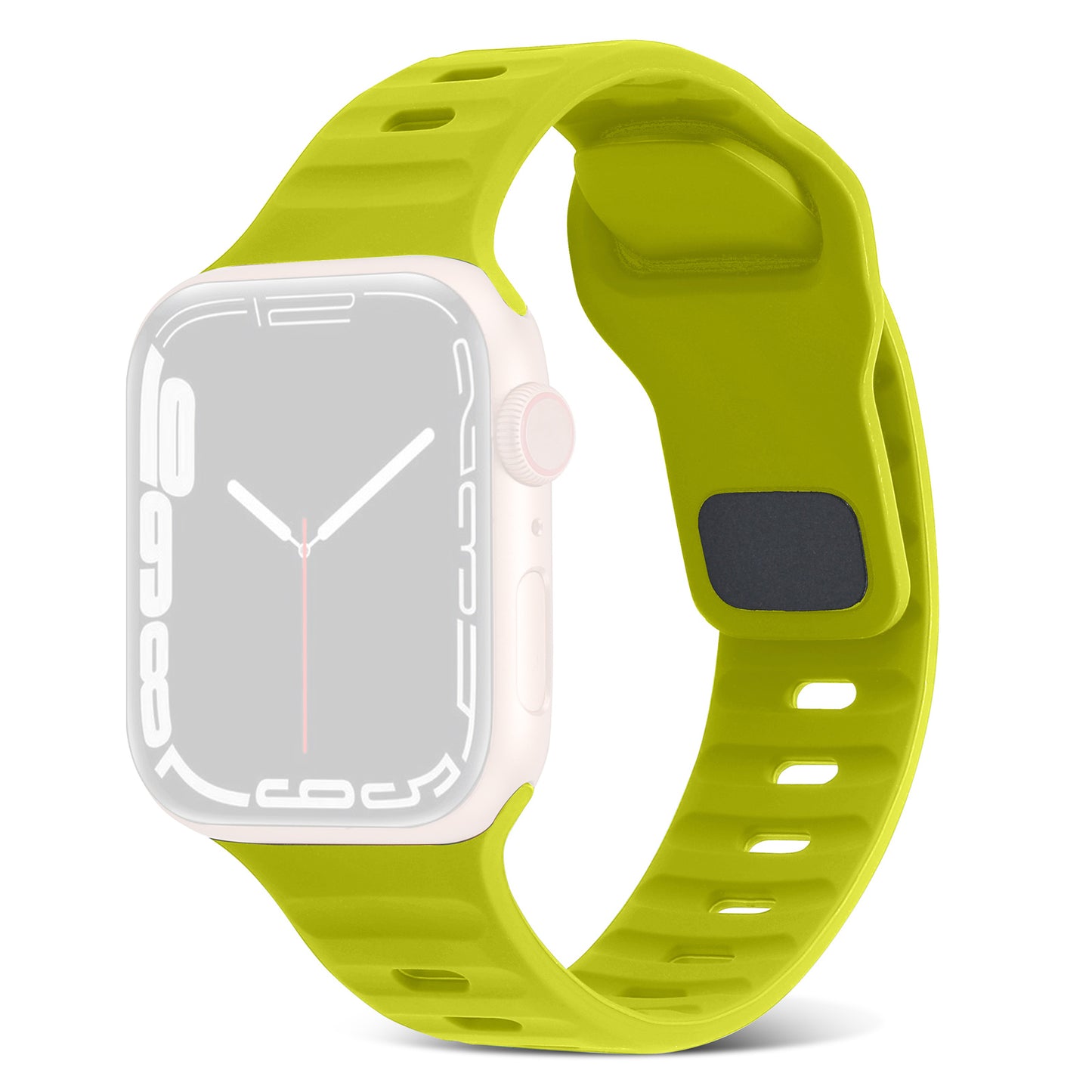 for Apple Watch Ultra 49mm / Series 8 7 45mm / 6 5 4 SE (2022) SE 44mm / 3 2 1 42mm Watchband Silicone Watch Strap with Square Buckle - Fluorescent Green