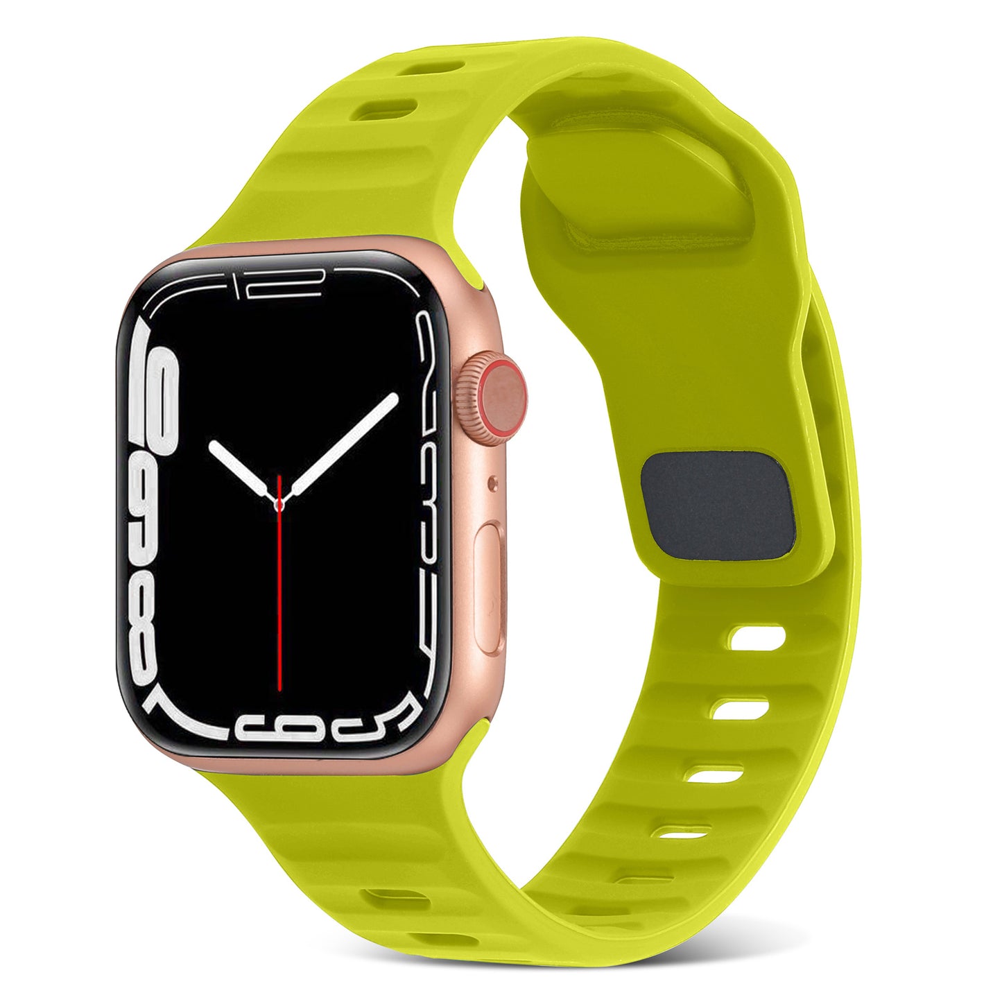 for Apple Watch Ultra 49mm / Series 8 7 45mm / 6 5 4 SE (2022) SE 44mm / 3 2 1 42mm Watchband Silicone Watch Strap with Square Buckle - Fluorescent Green