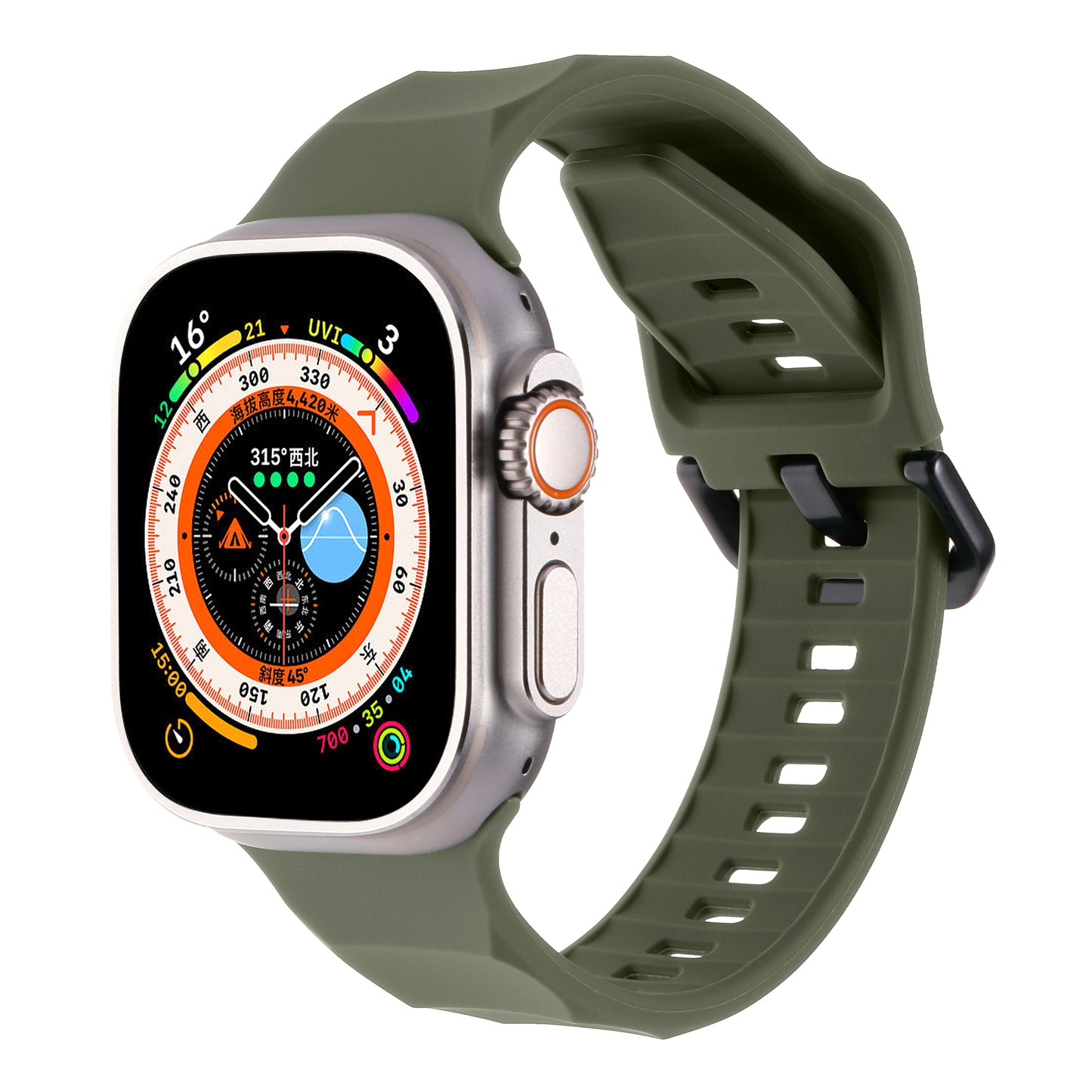 Uniqkart for Apple Watch Ultra 49mm / Series 8 7 45mm / 6 5 4 SE (2022) SE 44mm / 3 2 1 42mm Wave Surface Watch Band Silicone Watch Strap - Midnight Green