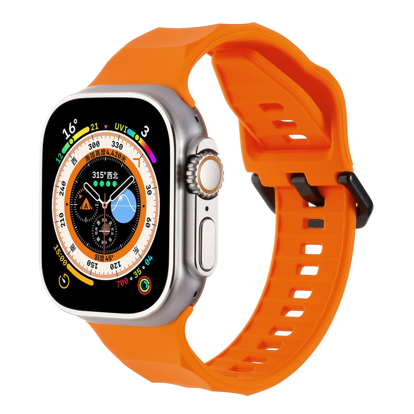 Uniqkart for Apple Watch Ultra 49mm / Series 8 7 45mm / 6 5 4 SE (2022) SE 44mm / 3 2 1 42mm Wave Surface Watch Band Silicone Watch Strap - Orange