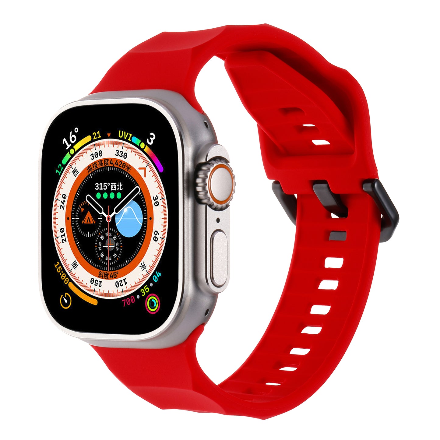 Uniqkart for Apple Watch Ultra 49mm / Series 8 7 45mm / 6 5 4 SE (2022) SE 44mm / 3 2 1 42mm Wave Surface Watch Band Silicone Watch Strap - Red