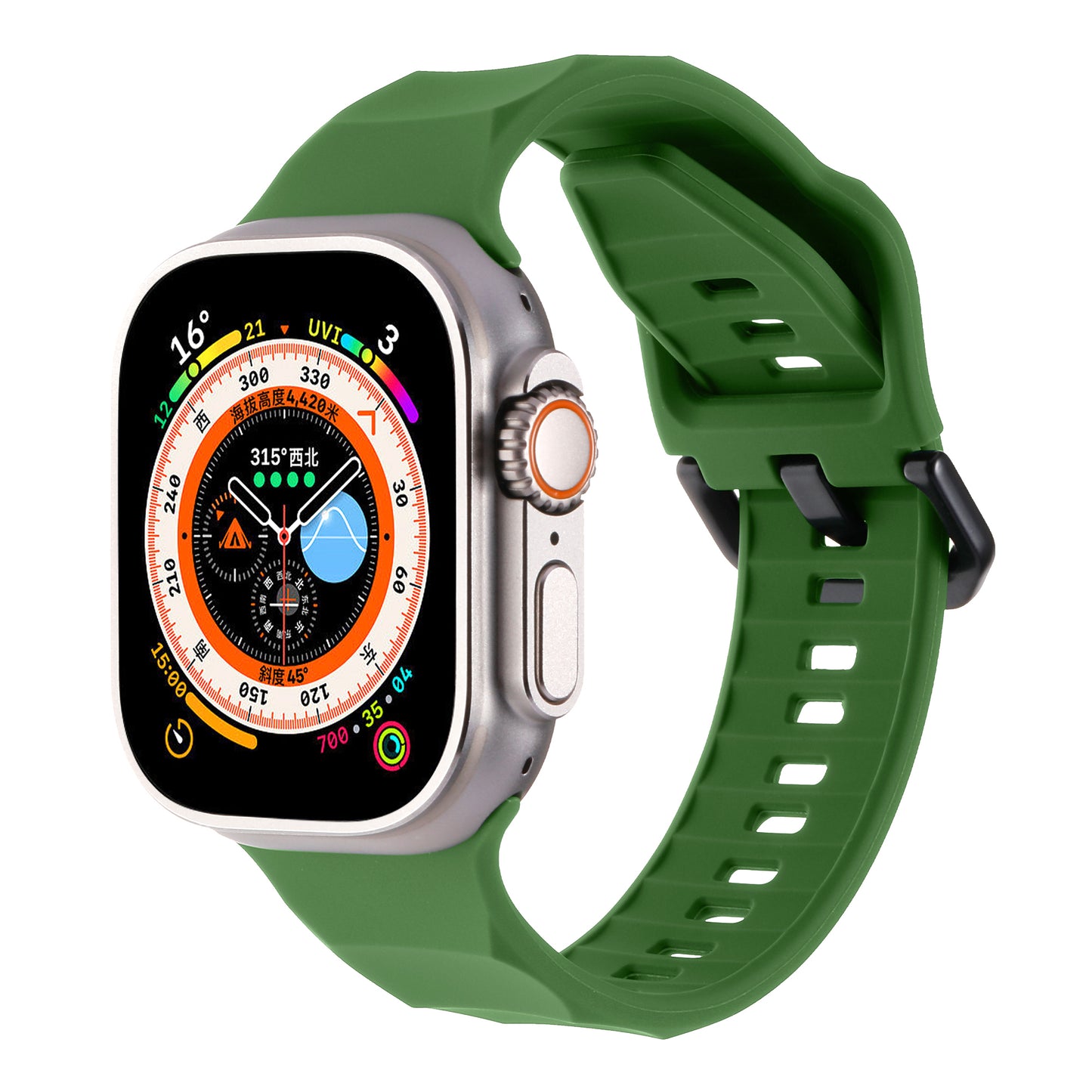 Uniqkart for Apple Watch Ultra 49mm / Series 8 7 45mm / 6 5 4 SE (2022) SE 44mm / 3 2 1 42mm Wave Surface Watch Band Silicone Watch Strap - Army Green