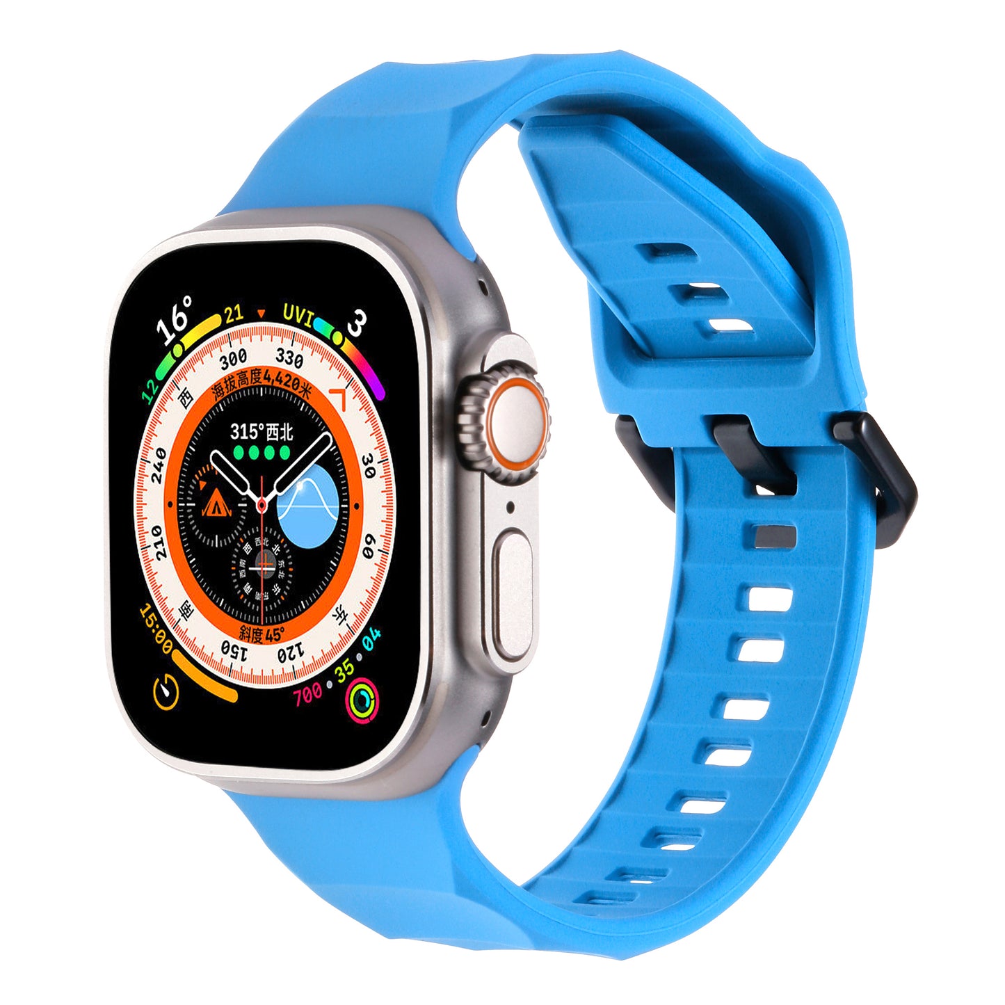 Uniqkart for Apple Watch Ultra 49mm / Series 8 7 45mm / 6 5 4 SE (2022) SE 44mm / 3 2 1 42mm Wave Surface Watch Band Silicone Watch Strap - Blue