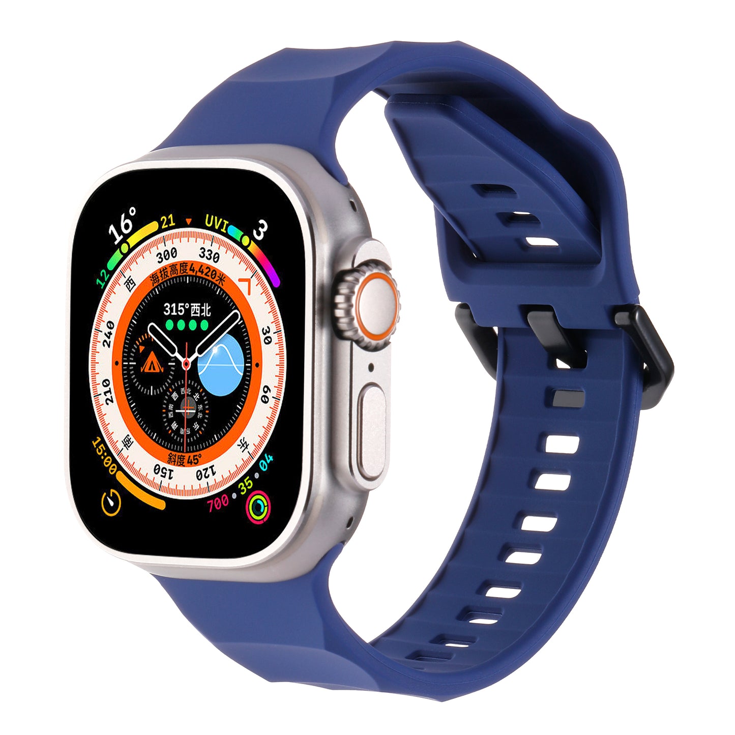 Uniqkart for Apple Watch Ultra 49mm / Series 8 7 45mm / 6 5 4 SE (2022) SE 44mm / 3 2 1 42mm Wave Surface Watch Band Silicone Watch Strap - Dark Blue