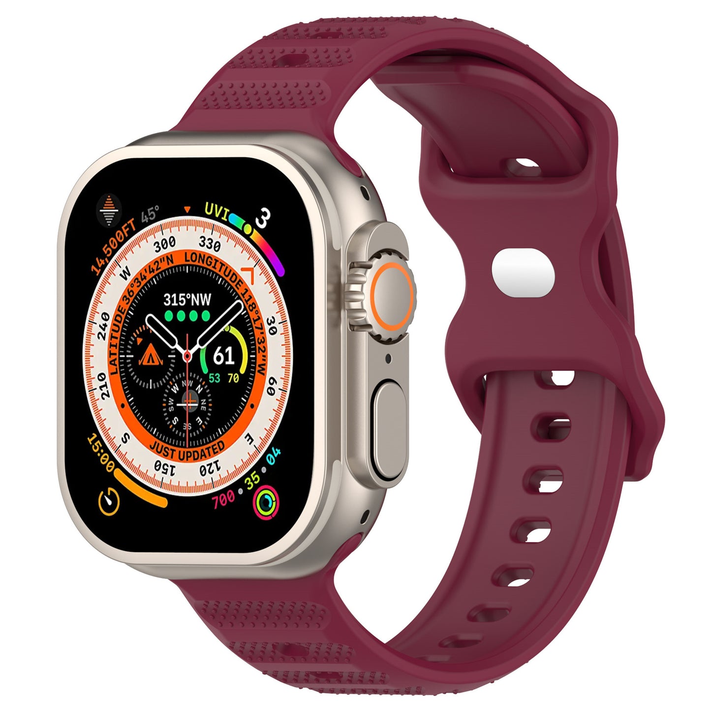 Uniqkart for Apple Watch Ultra 49mm / Series 8 7 45mm / 6 5 4 SE (2022) SE 44mm / 3 2 1 42mm Dot Surface Watch Strap Silicone Watchband - Wine Red