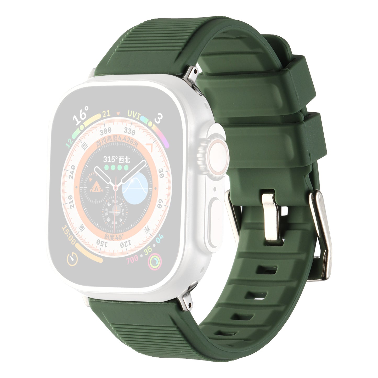 Uniqkart for Apple Watch Ultra 49mm / Series 8 7 45mm / 6 5 4 SE (2022) SE 44mm / 3 2 1 42mm Silicone Strap Dual Loop Watch Band - Army Green