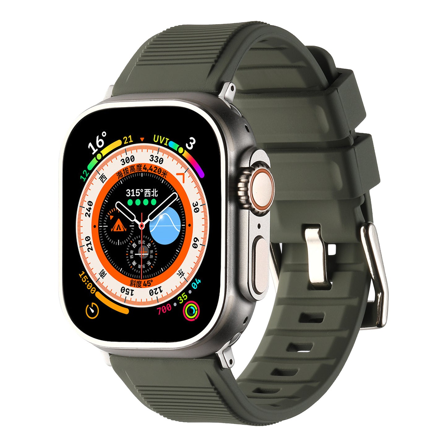 Uniqkart for Apple Watch Ultra 49mm / Series 8 7 45mm / 6 5 4 SE (2022) SE 44mm / 3 2 1 42mm Silicone Strap Dual Loop Watch Band - Blackish Green