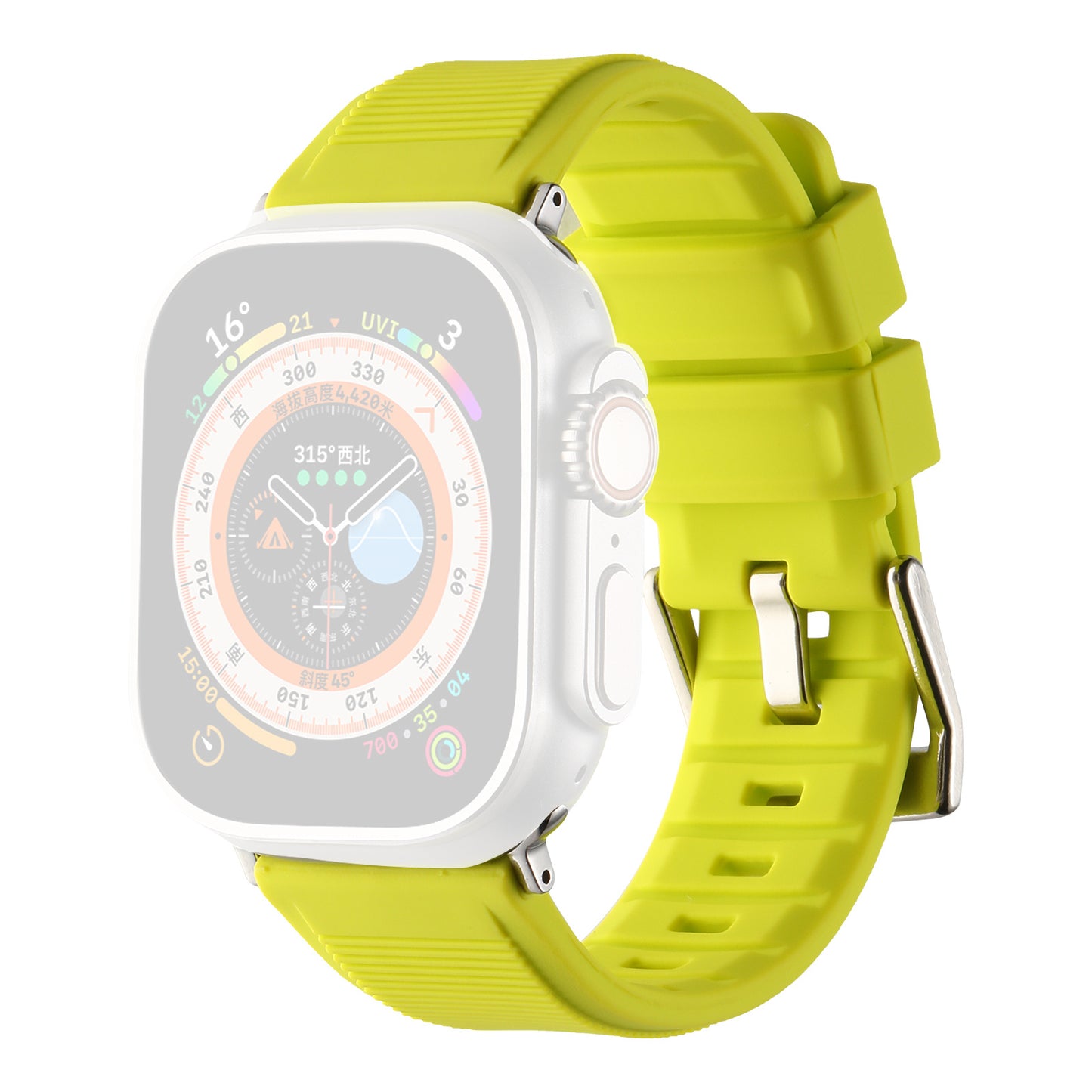 Uniqkart for Apple Watch Ultra 49mm / Series 8 7 45mm / 6 5 4 SE (2022) SE 44mm / 3 2 1 42mm Silicone Strap Dual Loop Watch Band - Fluorescent Green