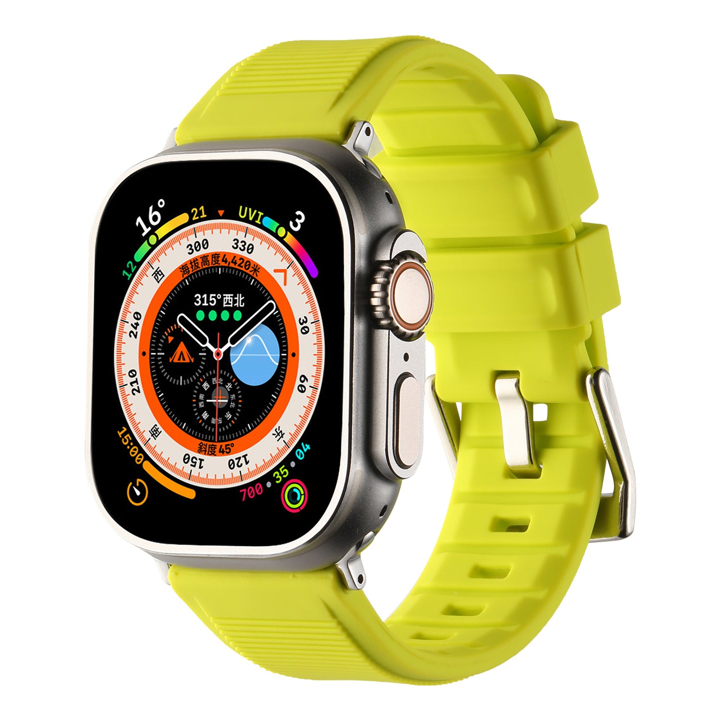 Uniqkart for Apple Watch Ultra 49mm / Series 8 7 45mm / 6 5 4 SE (2022) SE 44mm / 3 2 1 42mm Silicone Strap Dual Loop Watch Band - Fluorescent Green