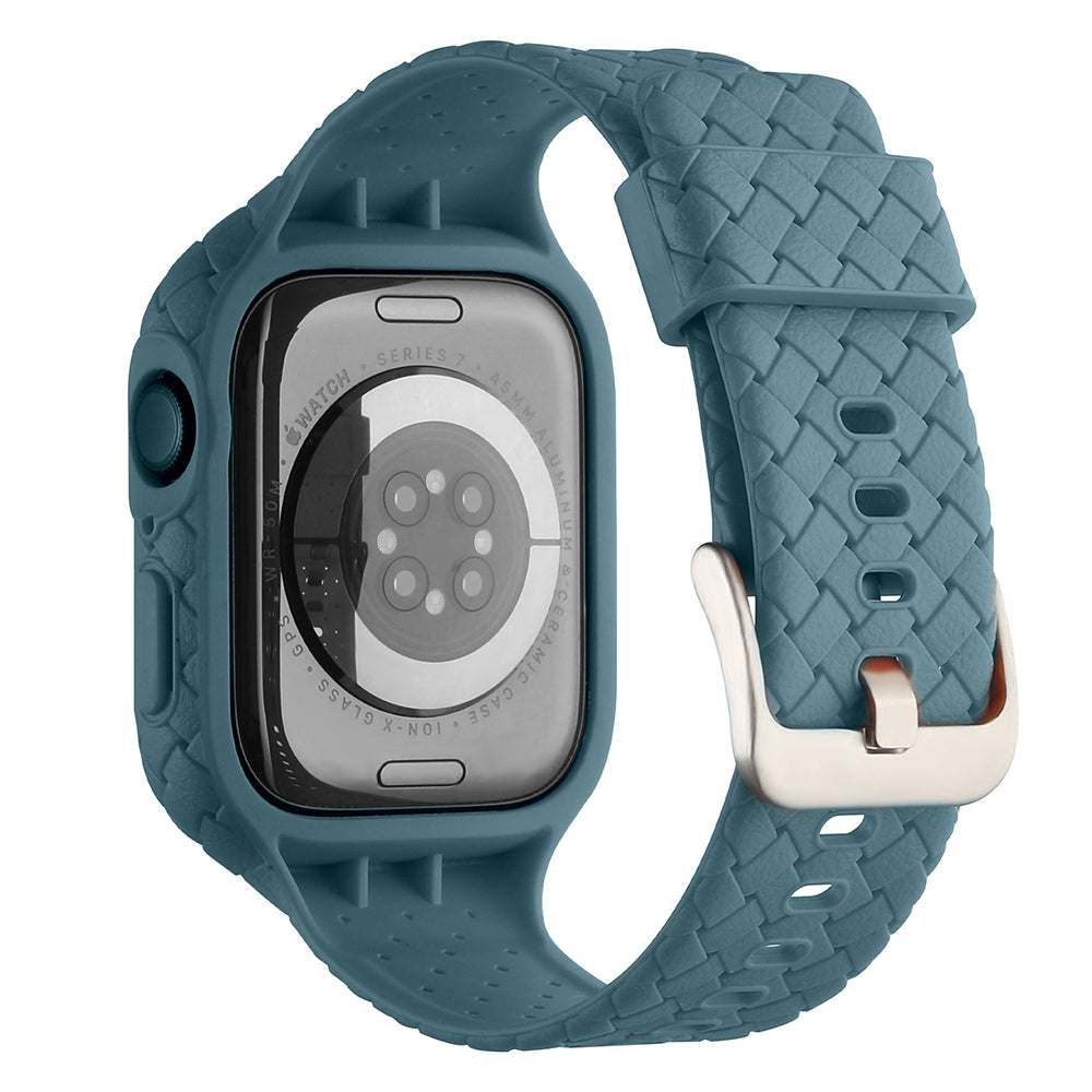 Uniqkart for Apple Watch Series 8 / 7 45mm Woven Texture TPU Watchband Integral Watch Strap with Case - Baby Blue