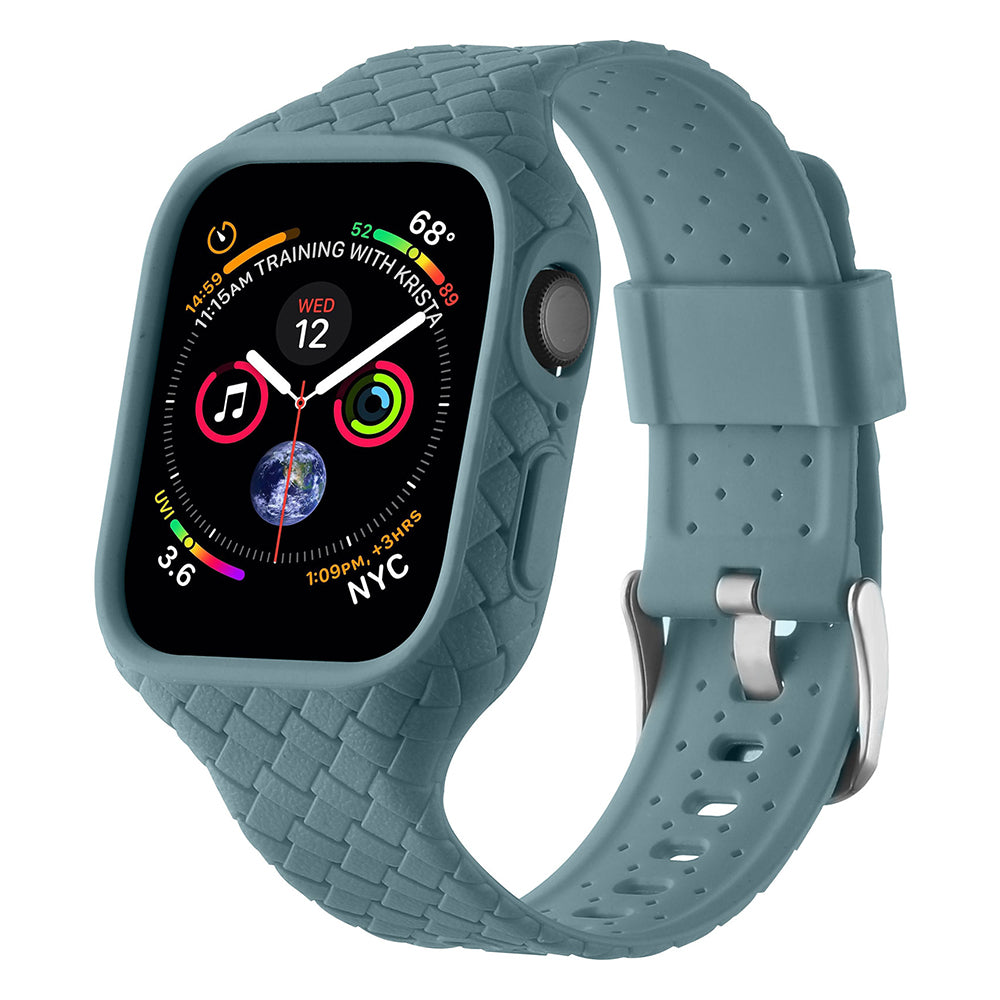 Uniqkart for Apple Watch Series 8 / 7 45mm Woven Texture TPU Watchband Integral Watch Strap with Case - Baby Blue