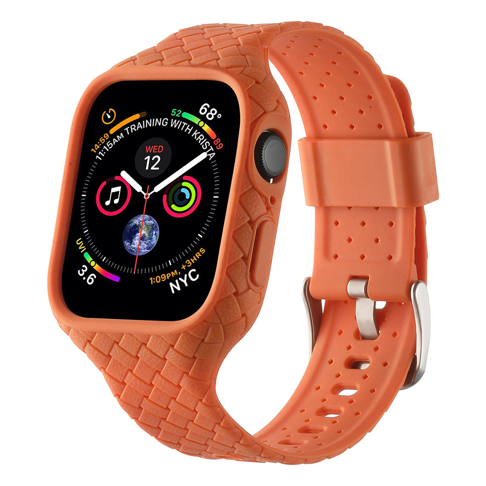 Uniqkart for Apple Watch Series 8 / 7 45mm Woven Texture TPU Watchband Integral Watch Strap with Case - Orange