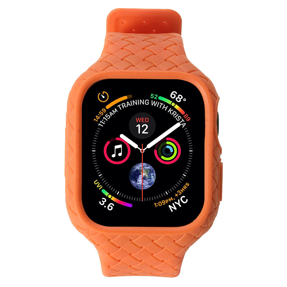 Uniqkart for Apple Watch Series 8 / 7 45mm Woven Texture TPU Watchband Integral Watch Strap with Case - Orange