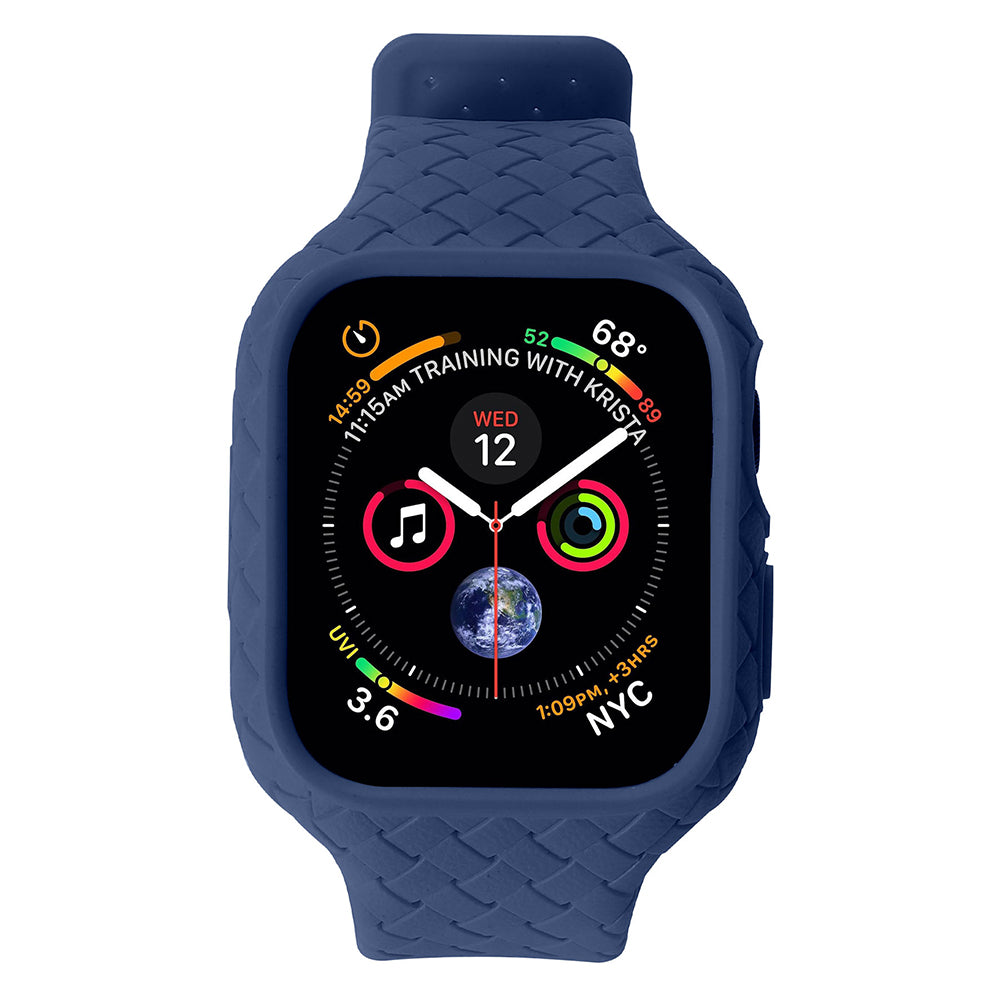Uniqkart for Apple Watch Series 8 / 7 45mm Woven Texture TPU Watchband Integral Watch Strap with Case - Dark Blue