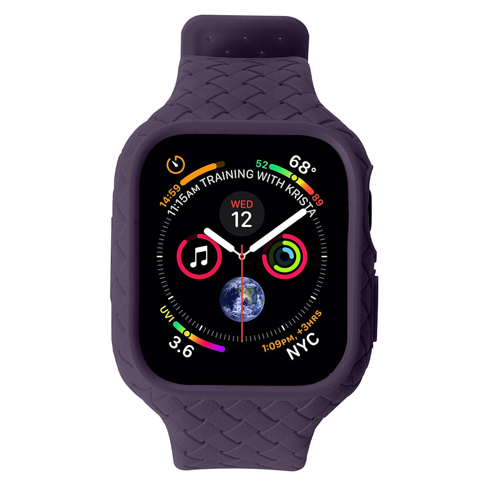 Uniqkart for Apple Watch Series 8 / 7 45mm Woven Texture TPU Watchband Integral Watch Strap with Case - Dark Purple