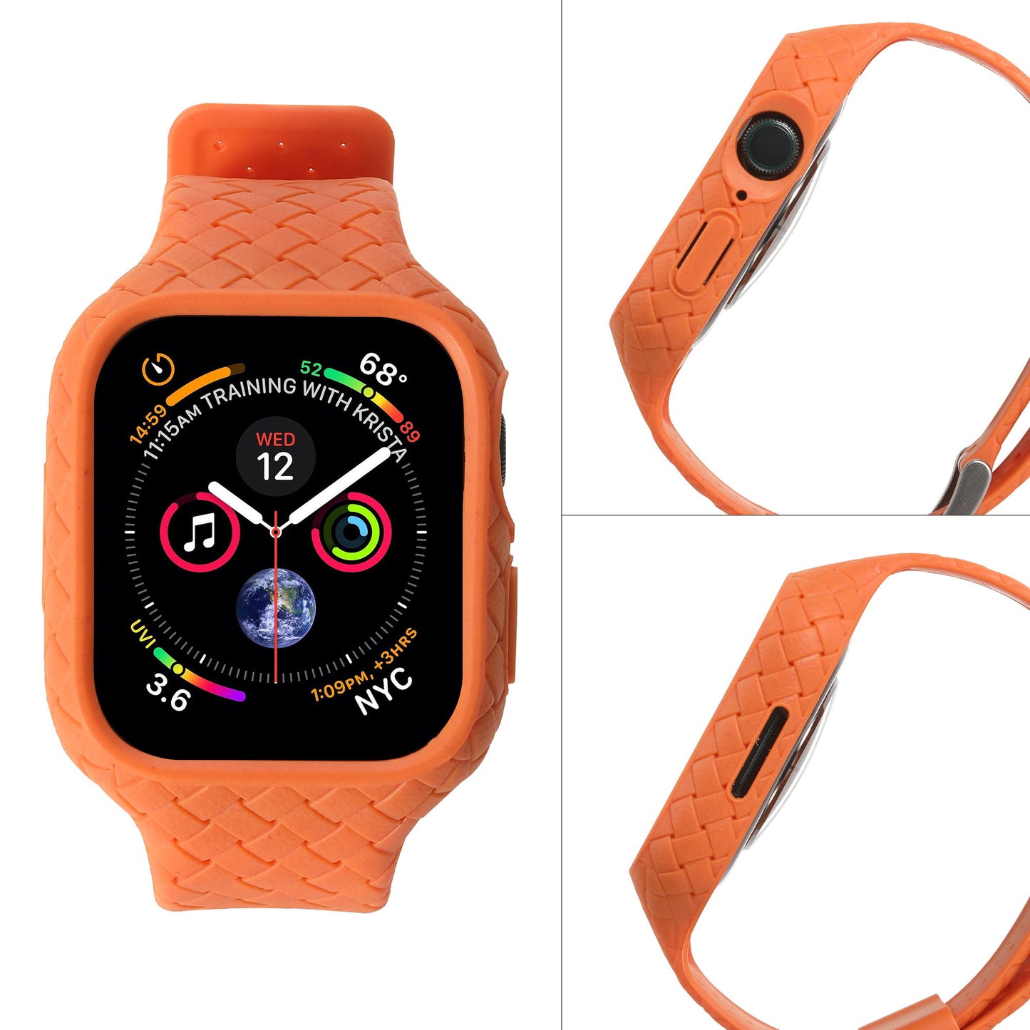Uniqkart for Apple Watch Series 8 / 7 41mm Woven Texture TPU Wrist Band Integrated Watch Strap with Case - Orange