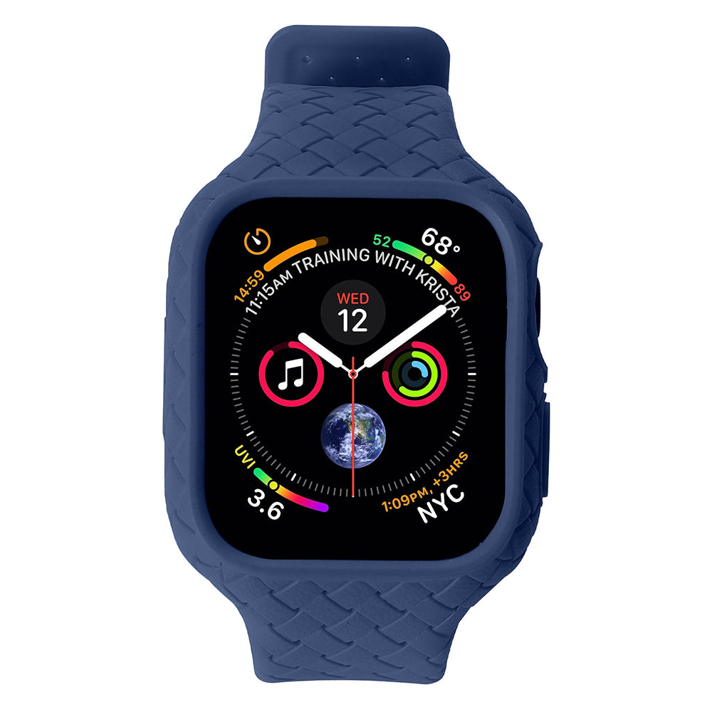 Uniqkart for Apple Watch Series 8 / 7 41mm Woven Texture TPU Wrist Band Integrated Watch Strap with Case - Dark Blue
