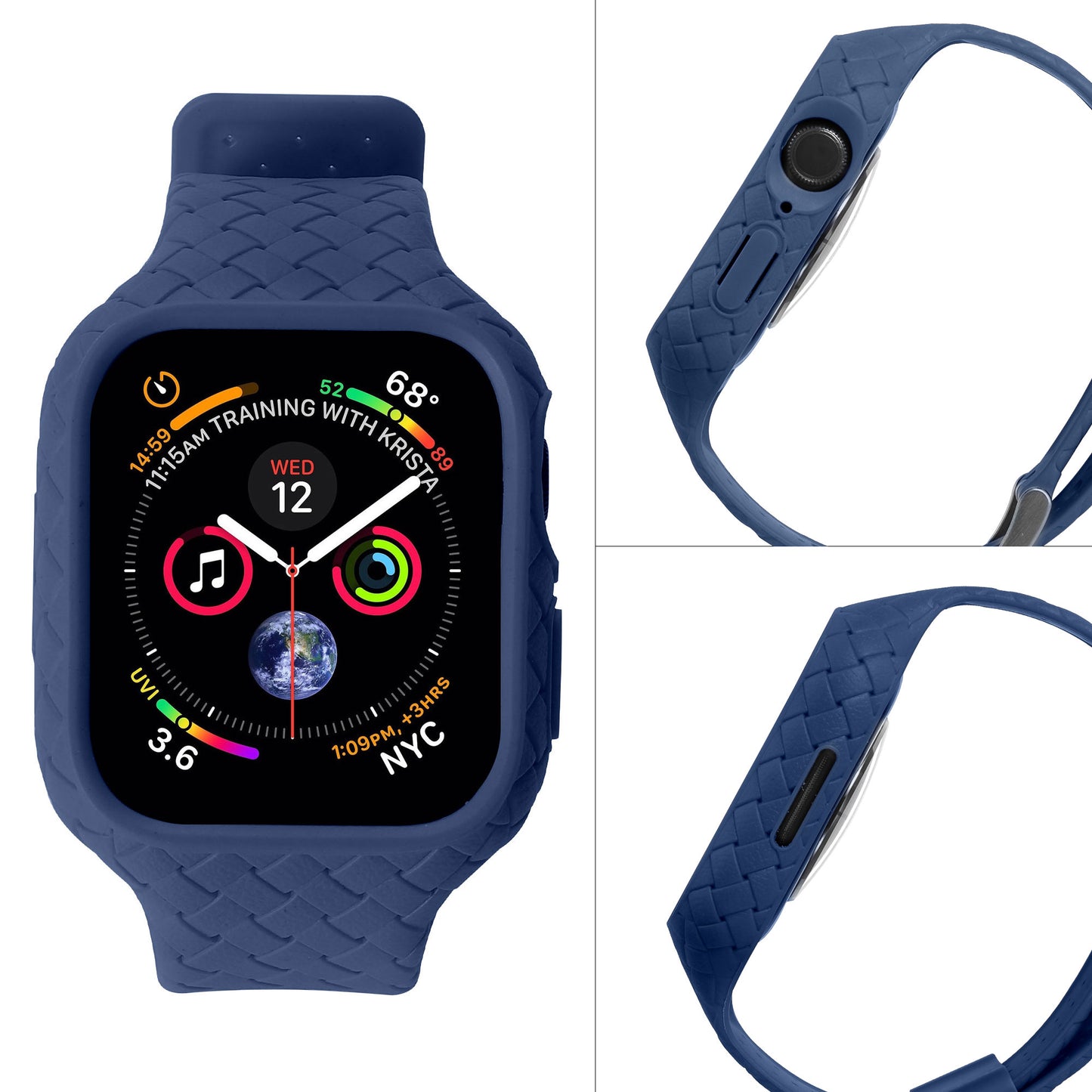 Uniqkart for Apple Watch Series 8 / 7 41mm Woven Texture TPU Wrist Band Integrated Watch Strap with Case - Dark Blue