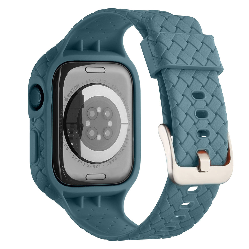 Uniqkart for Apple Watch Series 8 / 7 41mm Woven Texture TPU Wrist Band Integrated Watch Strap with Case - Baby Blue