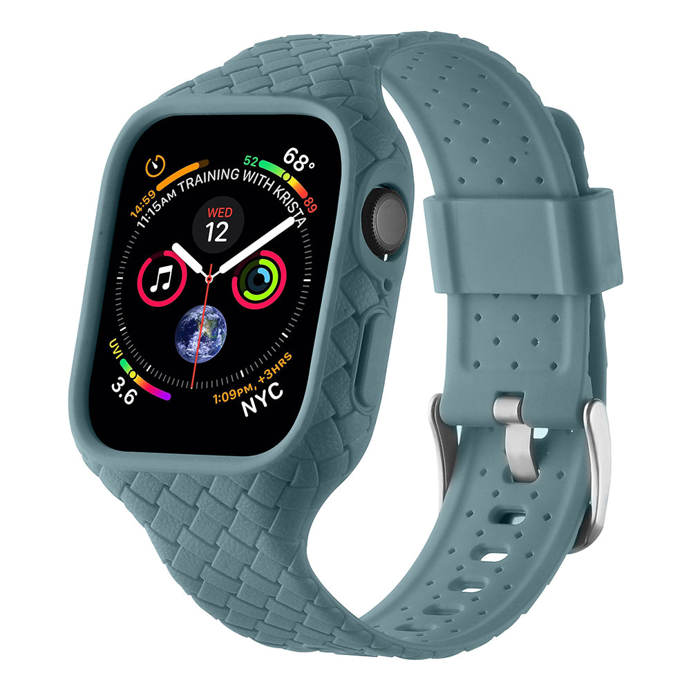 Uniqkart for Apple Watch Series 8 / 7 41mm Woven Texture TPU Wrist Band Integrated Watch Strap with Case - Baby Blue