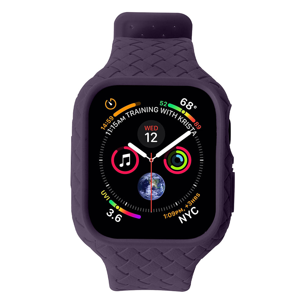 Uniqkart for Apple Watch Series 8 / 7 41mm Woven Texture TPU Wrist Band Integrated Watch Strap with Case - Dark Purple