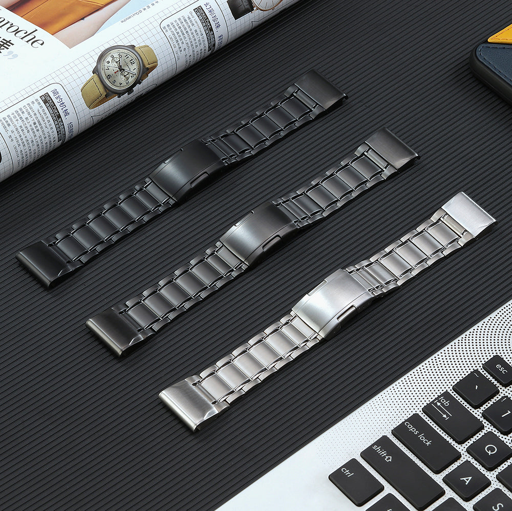 Quick Release Watch Band for Garmin Tactix 7 Pro / Fenix 7X / 6X Pro , 26mm 5 Beads Titanium Steel Watch Strap - Silver