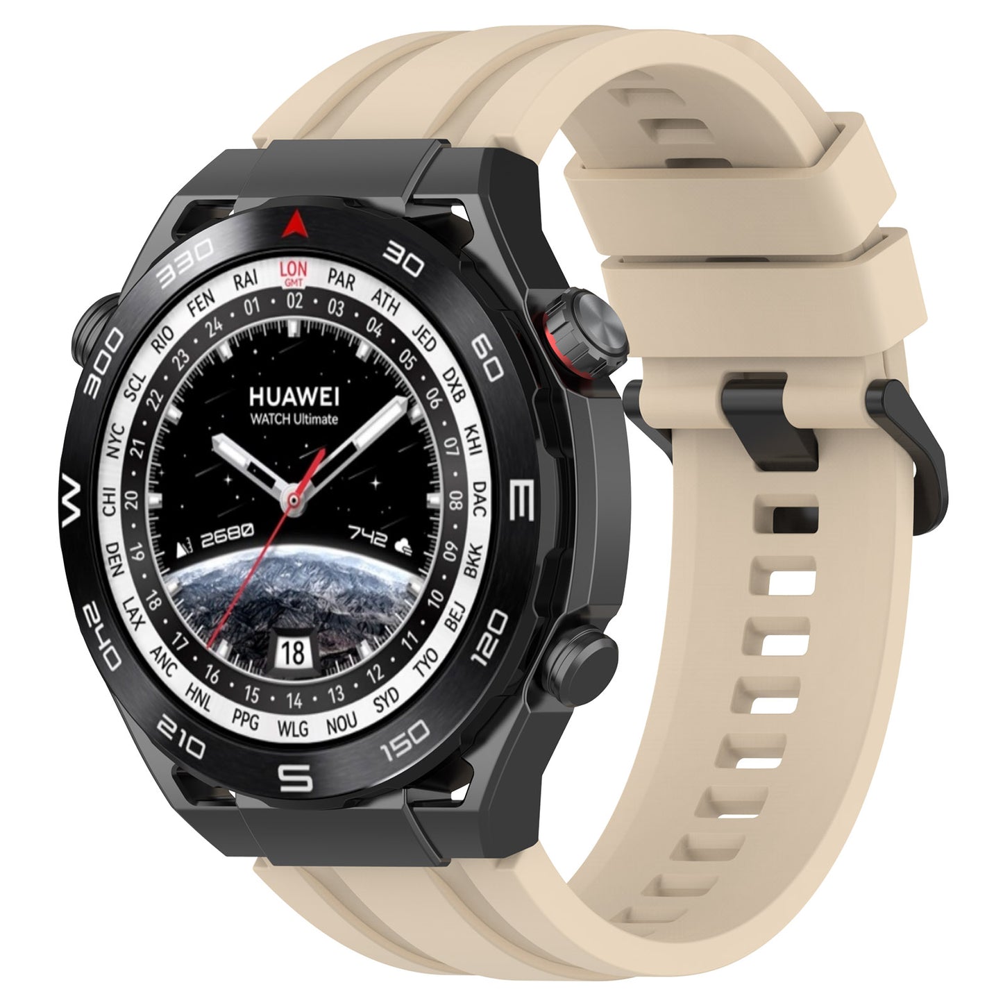 Silicone Watch Bands for Huawei Watch Ultimate , 22mm Replacement Strap Bracelet with Extension Strap - Khaiki