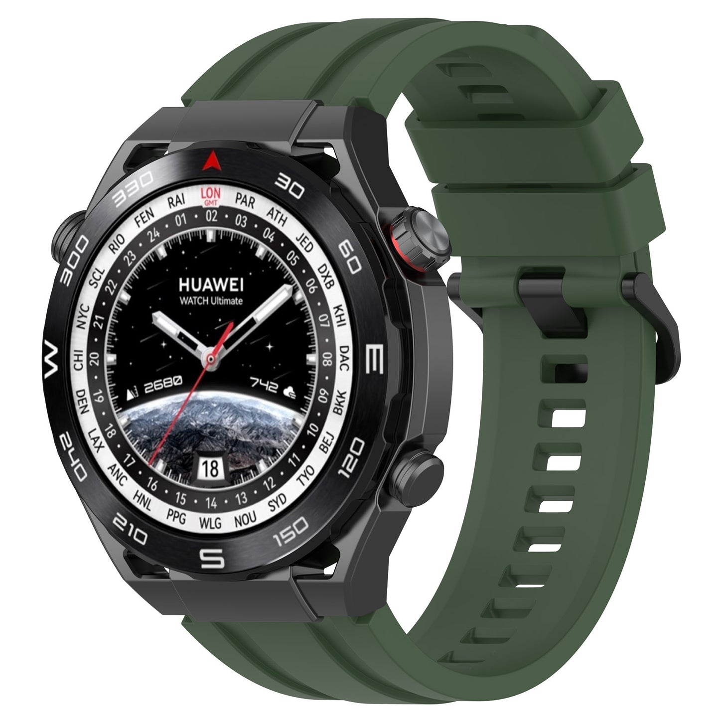 Silicone Watch Bands for Huawei Watch Ultimate , 22mm Replacement Strap Bracelet with Extension Strap - Dark Green