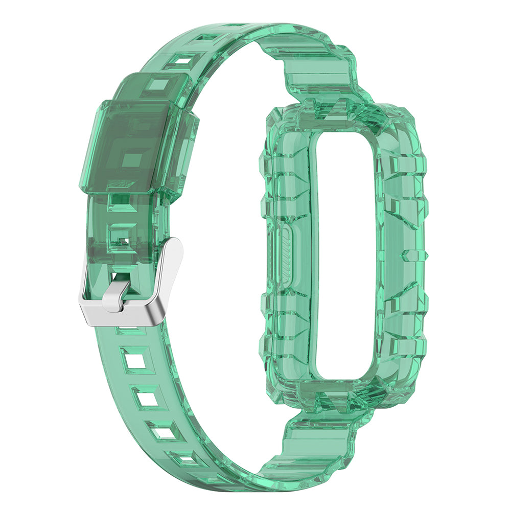 Uniqkart for Huawei Band 8 / Band 6 / Honor Band 7 / Band 6 / Band 6 Pro Clear TPU Wrist Band Integrated Strap with Watch Case - Transparent Green
