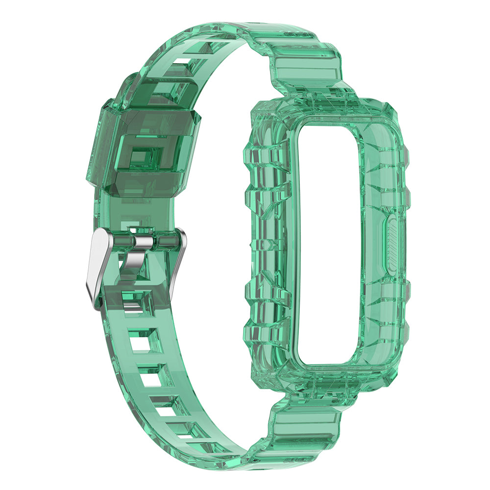 Uniqkart for Huawei Band 8 / Band 6 / Honor Band 7 / Band 6 / Band 6 Pro Clear TPU Wrist Band Integrated Strap with Watch Case - Transparent Green