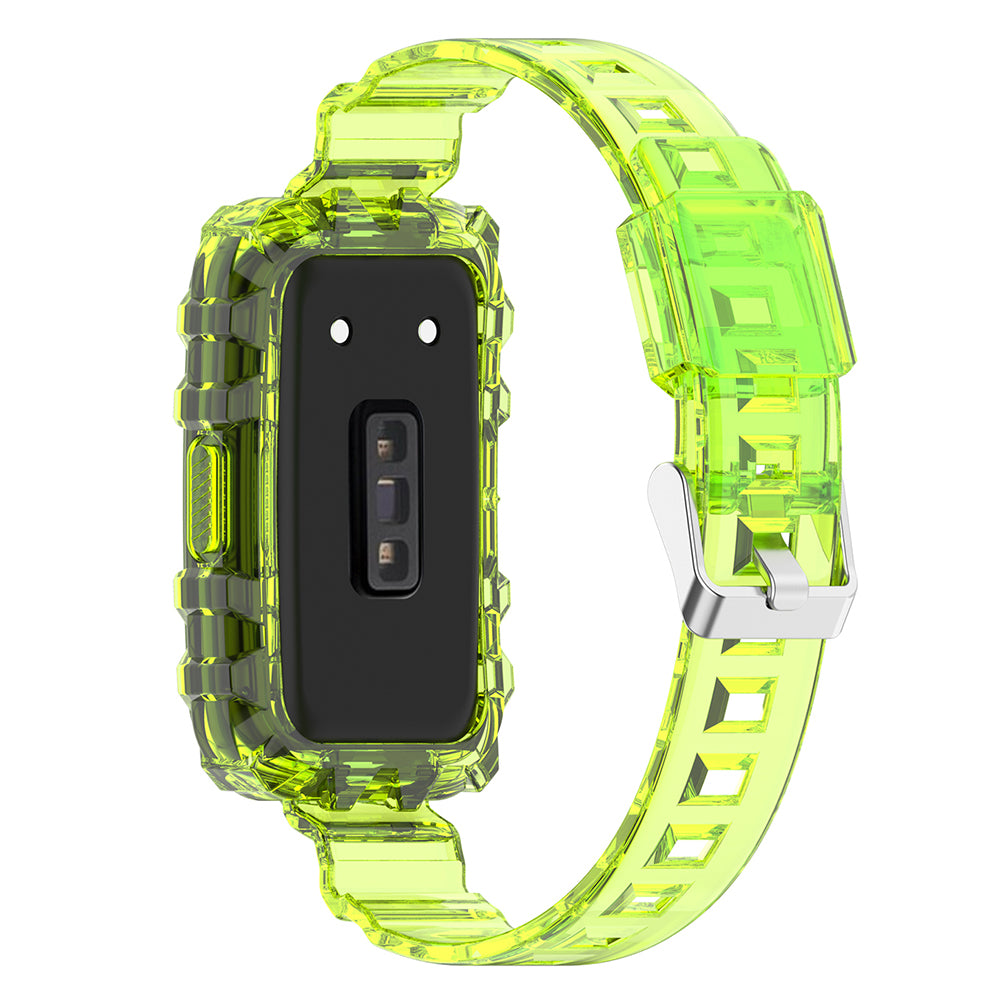 Uniqkart for Huawei Band 8 / Band 6 / Honor Band 7 / Band 6 / Band 6 Pro Clear TPU Wrist Band Integrated Strap with Watch Case - Transparent Yellow