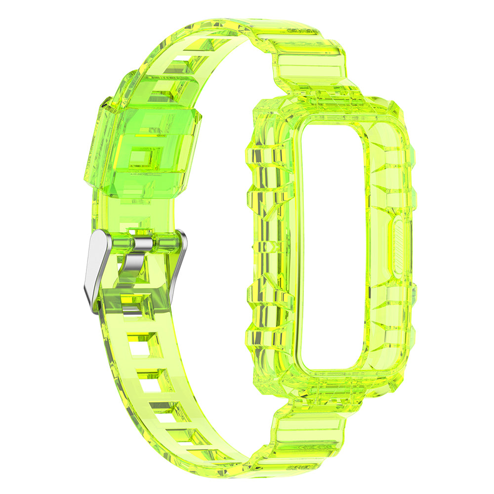 Uniqkart for Huawei Band 8 / Band 6 / Honor Band 7 / Band 6 / Band 6 Pro Clear TPU Wrist Band Integrated Strap with Watch Case - Transparent Yellow