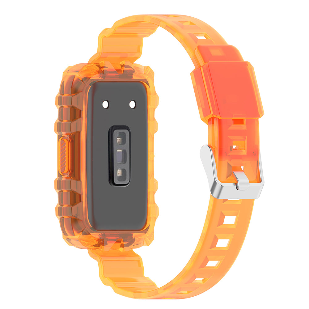 Uniqkart for Huawei Band 8 / Band 6 / Honor Band 7 / Band 6 / Band 6 Pro Clear TPU Wrist Band Integrated Strap with Watch Case - Transparent Orange