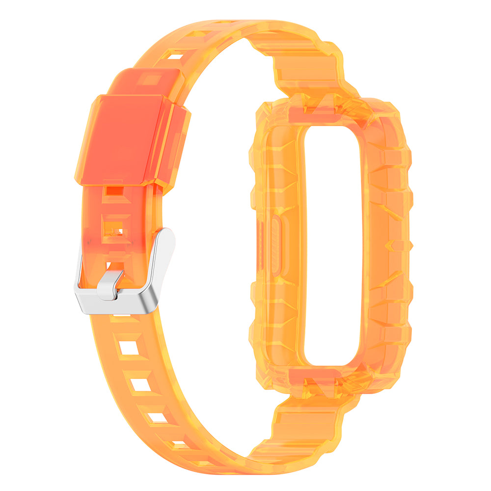 Uniqkart for Huawei Band 8 / Band 6 / Honor Band 7 / Band 6 / Band 6 Pro Clear TPU Wrist Band Integrated Strap with Watch Case - Transparent Orange