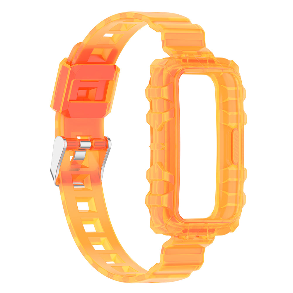 Uniqkart for Huawei Band 8 / Band 6 / Honor Band 7 / Band 6 / Band 6 Pro Clear TPU Wrist Band Integrated Strap with Watch Case - Transparent Orange