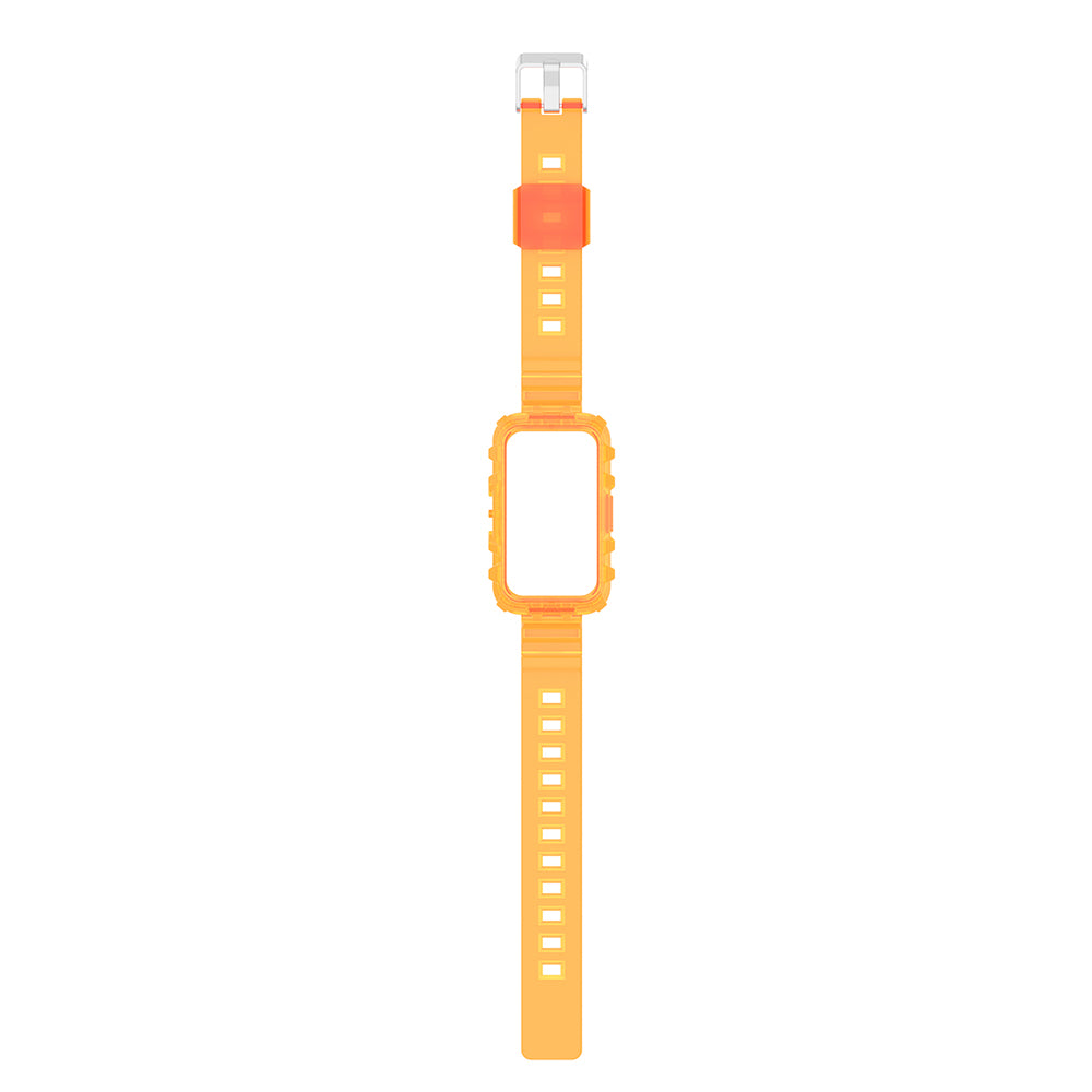 Uniqkart for Huawei Band 8 / Band 6 / Honor Band 7 / Band 6 / Band 6 Pro Clear TPU Wrist Band Integrated Strap with Watch Case - Transparent Orange