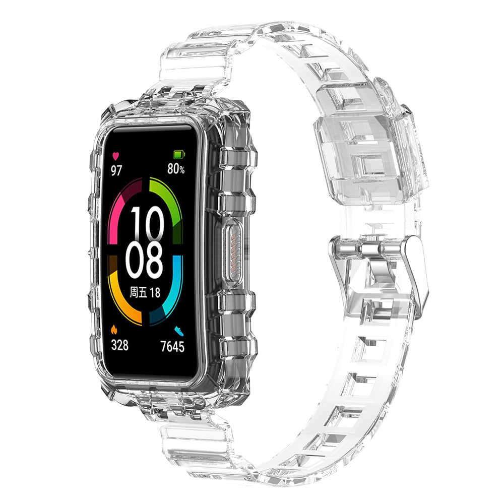 Uniqkart for Huawei Band 8 / Band 6 / Honor Band 7 / Band 6 / Band 6 Pro Clear TPU Wrist Band Integrated Strap with Watch Case - Transparent